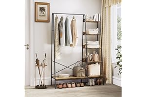 YITAHOME Coat Rack Stand with Shoe Storage, Industrial Hall Tree with 5 Shelves Garment Rack Open Wardrobe Clothes Rail for Bedroom Hallway Entryway