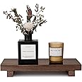 Small Wood Tray Pedestal Stand Farmhouse Bathroom Decor Decorative Wooden Riser Kitchen Soap Dish Holder for Vanity, Counter, Sink, 10" x 4.5" - Walnut