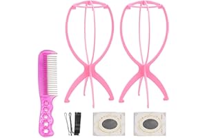 XCZYN 14 pulgadas Soportes de peluca plegable, cabeza de peluca soportes para pelucas, soportes de exhibición de peluca portátil plástico soporte peluca secador (2 unidades) rosa)