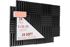 A2S Protection 24 Pack Acoustic Foam Panels 2" X 12" X 12" Soundproofing Studio Foam Wedge Tiles Fireproof - Top Quality - Ideal for Home & Studio Sound Insulation - Density 25Kg/CMB (Black 2" 24pcs)