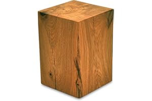 MS FACTORY Bloque de Roble de Madera Maciza - Cubo, Tronco de Madera - Mesa Auxiliar, Columna Decorativa, Soporte de Madera, Mesa de Madera, Base de Flores, Mesita de Noche - 15 x 15 x 20 cm