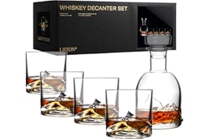LIITON Everest - Juego de vasos de whisky (5 unidades, cristal, con decantador de whisky, regalos para hombres, cócteles, ginebra, bourbon, ron)