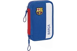 Safta F.C. Barcelona 2ª EQUIPACIÓN - Estuche Escolar Niño, Estuche con Color es, con 28 Útiles Incluidos, Ideal para Niños de 5 a 14 Años, Cómodo y Versátil, 12.5x4x19.5 cm, Color Azul y Granate