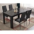 Blisswood Dining Table Set, Dining Table And Chair Set, Pu Leather Dining Room Chairs and 17mm Thick Table Top Long Modern Dining Table Set (Black Marble Dining Table And 4 Black Chair)