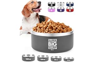 Tuff Pupper 1900ml/66oz Heavy Duty Insulated Bowl for Large Dogs | Double Wall Stainless Steel Pet Food Bowl | Dishwasher Safe Dog Bowl | Non-Slip Rubber Base | Durable Powder Coated Colors (Grey)