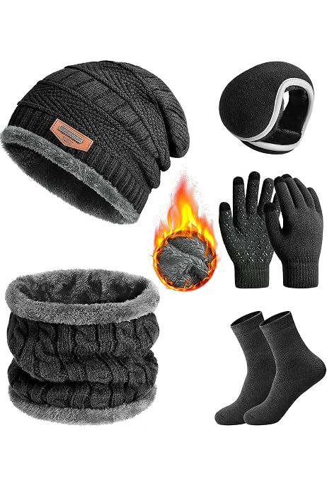 TAGVO Écharpe Bonnet D'hiver, Gants Pour écran Tactile, Ensemble D'accessoires Chauds 3 En 1, Doublure Intérieure En Molleton, Beanie Cap Neck Warmer Fit Pour Les Femmes Dames Filles Garçons Adultes