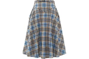 BBONL INEDRESS Rock Damen Lang Vintage Elegant Plaid Winterrock Warm Elastische Taille A Linie Röcke Casual Hohe Taille Midi Rock
