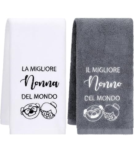 Set Asciugamani Personalizzabili con Nome o Frase - Idea Regalo per la Festa dei Nonni - 100% Cotone Naturale Made in Italy - Asciugamani Personalizzati per Festa dei Nonni (Nonna