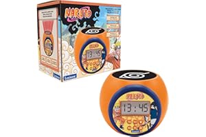 LEXIBOOK, Naruto, Reloj Despertador Proyector con Función de Alarma y Repetición, Luz Nocturna con Temporizador, Pantalla LCD, a Pilas, Naranja, RL977NA