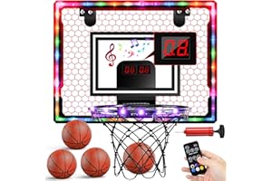 Joellfuner Basketballkorb Indoor Kinder, Mini Basketballkorb mit 3 Modi, Elektronischer Anzeigetafel, Fernbedienungen, Indoor Basketball Reifen mit 4 Bällen, Basketball Geschenk Junge 3-12 Jahre