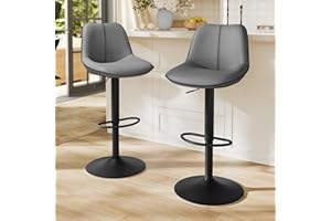 VASAGLE Bar Stools Set of 2, Height Adjustable Swivel Kitchen Stools, Quilt, Synthetic Leather Bar Chairs with Back and Footrest, Dining Room, Counter, Steel