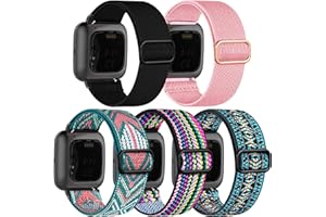 chinbersky 5 Pack Bracelets Compatible avec Fitbit Versa 2 Bracelet/Fitbit Versa Bracelet Femme Homme,Étirement réglable Nylon Sport Bracelet de remplacement Pour Fitbit Versa 2/Versa/Versa Lite/SE