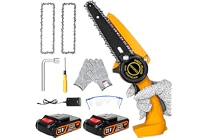 Mini Chainsaw, TONYFUL Mini Chainsaw Cordless 6 Inch with 2 Rechargeable Batteries and Chains, One-Handed Portable Mini Chainsaw Cordless, Electric Chainsaw for Pruning Trees Wood Cutting