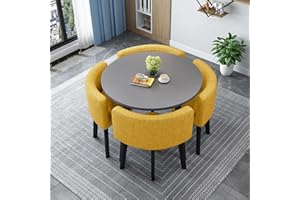 GOFOHIMI Rundes/quadratisches Esstisch-Set mit Stühlen, moderner Konferenztisch und 4 Stühle-Set, Empfangstisch- und Stuhl-Kombination, Küchentisch-Set aus Holz für 4 Personen für Wohnzimmer und Esszimmer