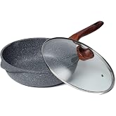 RIOVARM 30 cm Deep Frying Pan with Lid, Induction Nonstick Frying Pans, Granite Egg Pans PFOA-free, Marble Omelet Pan with Ba