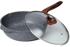 RIOVARM 30 cm djup stekpanna med hög kant, induktion non-stick stekpanna med lock, granitbeläggning stekpanna och universella