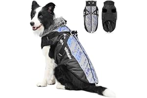 ALLSOPETS Abrigo para Perro Impermeable con Arnés Integrado y Bandas Reflectantes, Chaqueta de Invierno Cálida para Perros Medianos y Grandes (Azul Brillante, 5XL)