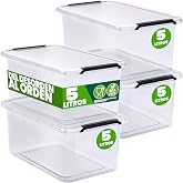 Deuba&reg; 4 x Storage Boxes Transparent Plastic 5L Stackable 30 x 20 x 12 cm | Home Storage, Toys, Clothes, Handles, Click-Close