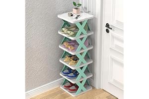 HOMREALM 6 Tier Narrow Shoe Rack,Small Vertical Shoe Stand,Space Saving DIY Free Standing Shoes Storage OrganizerEntryway,Closet,Hallway,Easy Assembly and Stable in Structure,White and Green
