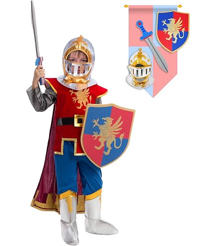 Costume De Chevalier 10 Pièces – Armure, Casque, Bouclier, épée, Hache – Déguisement Enfant – Pour Halloween, Jeux De Rôle