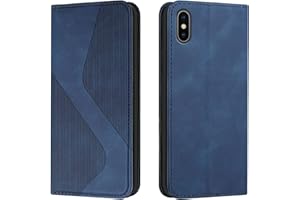 Mo-Somnus Kompatibel mit iPhone XS/iPhone X Hülle, Magnet PU Leder Flip Wallet Case Tasche Handyhülle, Stoßfeste Klappbar iPhone XS/X (5,8 Zoll) Brieftasche Klapphülle mit [Kartenfächer] (Blau)