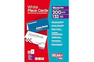 DECAdry Place Cards for Folding 200gsm 6 per A4 Sheet 85x46mm when Folded - Ref OCB3713-3 (Pack of 1(132 Cards)