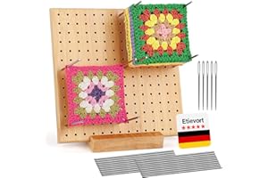ETIEVORT Tavola di Blocco per Uncinetto 20 cm in Legno - Bordo per Granny Square Con 20 Aghi in Acciaio E 5 Aghi