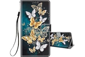 HopMore Funda para Samsung Galaxy A13 4G Cuero con Tapa Silicona Dibujo Bonita Carcasa Billetera Resistente Estilo Libro Case para Mujeres Niñas Ranuras Tarjetas Cover 360 Grados - Mariposa/Verde