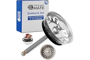 Spülbecken Siebkörbchen, 1 Pack, Ø 52 mm Siebkorb, Edelstahl, Exzenter Zapfen ragt 27-57 mm tief in den Abfluss, Ø 8 mm Stift, Ersatzteil für Küchenspülen, Küchenabflusssieb