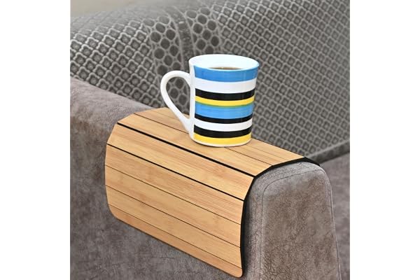 Gift Kya De Sofa Armrest Rectangular Tray Table Bamboo Finish Couch Arm Table Non-Slip Tray for Remote, Snacks, Coffee Compact & Foldable 15x10 Inch Made in India (Medium)