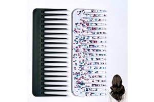 CROMPI Peigne Cheveux Dent Large Démêlant Cheveux Bouclés, Lisses, Frisés, Afro, Barbe, Antistatique, Résistant À La Chaleur Apte À Coiffure Professionnel, Brosse Homme, Femme Ou Enfant (Noir Et Transparent)