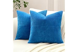 Sungeek Zestaw 2 poszewek na poduszki, ze wzorem w krzyże, w paski, sztruksowe, dekoracyjne, na sofę, patchwork, do salonu, 40 x 40 cm, niebieskie