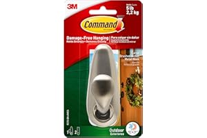 Command Outdoor großer gebürsteter Nickel-/ Metallhaken mit Streifen, zum Aufhängen von Kränzen, Schildern und Anderen schweren Gegenständen, sicher und ohne Beschädigung