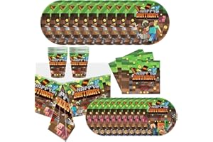 CLVSYH Set di Stoviglie per la Festa di Compleanno di Game Party, 51Pcs Videogiochi per Bambini per la Decorazione della Festa, Tovaglioli e Tazze, Tovaglia di Carta per Piatti, Decorazione da Tavolo