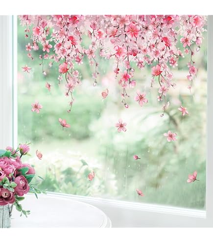 Adesivi per finestre primaverili, decorazioni per vetrine di negozi e negozi di fiori in fiore, decorazioni per finestre primaverili, adesivi pasquali per vetrine commerciali - Italia