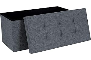Dripex Folding Fine Linen Storage Ottoman Box Footstool, Foldable Seat Bench Footrest - Dark Gray, 80L Capacity, Chest with Removable Lid for Living Room, Bedroom 76 * 38 * 38 cm