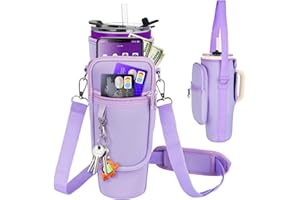 LEFOR·Z Water Bottle Carrier Bag with Phone Pocket Compatible with Stanley/Meoky 40 oz Tumbler with Handle,Water Bottle Holder Pouch with Adjustable Strap Compatible with Stanley Cup Accessories,Purple