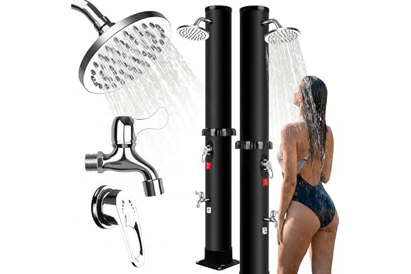 Qdreclod Douche Solaire 40L, Douche Solaire de Jardin avec Pomme de Douche Rotative, Robinet de Pied et Raccord pour Tuyau D'arrosage, Maximum 60°C sans Raccordement électrique