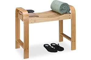 Relaxdays Taburete de Baño, Banco de Bambú, con Asas, Asiento Ergonómico, 54 x 65 x 33 cm, para Pasillo o WC, Natural