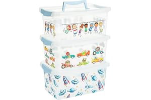 2FRIENDS Caja de almacenamiento para niños, 3 unidades de cajas de almacenamiento para niños, 4 l, con tapa, asa, caja de almacenamiento con tapa, cajas de almacenamiento, color azul
