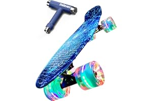 D DELEVEN Deleven Skateboard Mini Cruiser 57cm LED Wheels Light up Complete for Kids Boys and Girls Youths and Beginners