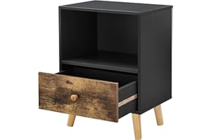 [en.casa] Comodino da Notte con Cassetto e Scomparto/Ripiano 54 x 40 x 30 cm Tavolino da Divano a 4 Gambe in Legno Tavolo Basso da Salotto/Soggiorno/Camera da Notte - Nero/Legno Scuro