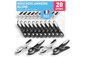 ‎CULICLEAN culiclean Wäscheklammern ohne Abdruck stabil in Blume Design 20x Wäscheklammer schwarz weiß, robuste Kluppen Soft Grip Clip Clothes Pegs UV beständig Klammern zum Aufhängen von Wäsche, Socken
