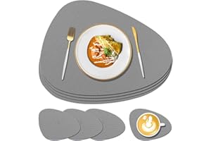 KERYCHIN 4 Silicone Placemats + 4 Coaster Set, Heat Resistant 450 °F, Non-slip ＆ Washable Table Mats, Easy to Clean, Wipeable Place Mats for Kitchen, Home, Restaurant, Outdoor Garden Table, Dark Grey