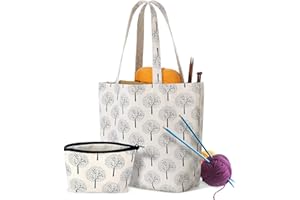 Yarwo Tragetasche für Wolle, Stricktasche für Unterwegs, Handtasche für Häkelgarn und Stricken Zubehör, Handarbeitstasche für Strick Anfänger, Baum