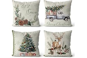 BINGQILING Weihnachten Kissenbezug 45x45 cm- 4er Set Kissenbezüge mit Verstecktem Reißverschluss, Kissenhülle Weihnachten für Weihnachtsdeko Innen, Aesthetic Deko Wohnzimmer Sofa Schlafzimmer Pillow Cover