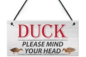 RED OCEAN Placa colgante con texto en inglés "DUCK! Please Mind Your Head Friendship Home Gift
