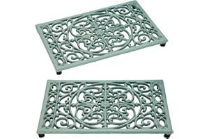 SUMTree 2 Pack Heavy Duty Retangle Cast Iron Trivets, Decorative Trivet Mat Hot Pot Holder Pads for Kitchen or Dining Room Worktops, 24.3 * 16 * 1.9cm (Green)