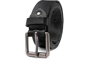 ROYALZ 'Richmond' Vintage 4mm Cinturón de cuero de búfalo robusto 4mm de cuero para hombre, correa para vaqueros con hebilla