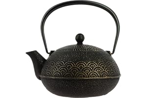 Iwachu Nanbu Tekki Théière Seigaiha Noir/Doré 900 ml - Fer coulé du Japon